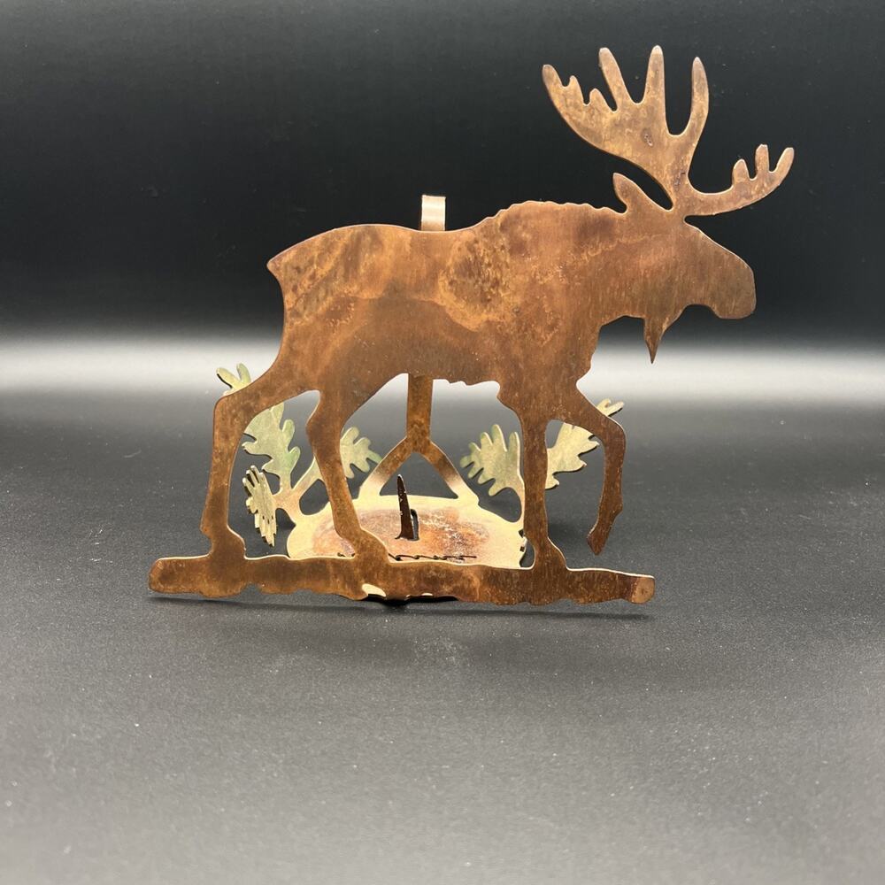 Ryline Moose Metal Art Candle holder Cabin Lodge Vintage Woods rustic